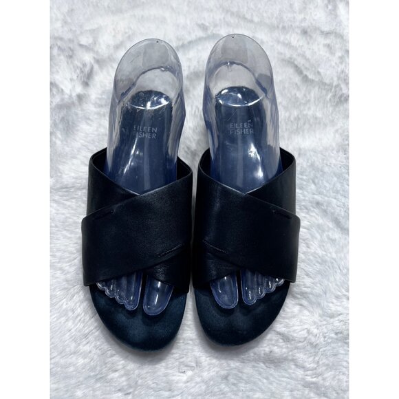 Eileen Fisher Womens Black Leather Open-Toe Slip-On Sandals Size 7.5 - Picture 3 of 8
